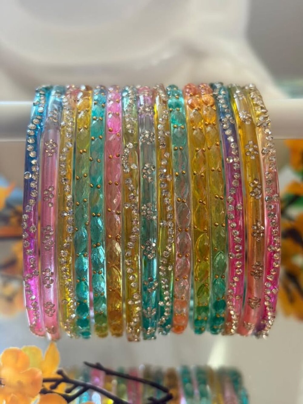15-Piece Women's Colorful Rhinestone Raindrop Bangle Set | Multi-Color Transluce